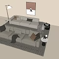 Modern three-seat sofa floor lamp hanging picture side table 3d model