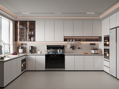 Modern Kitchen Cabinet Kitchenware Integrated Stove Refrigerator 3d model