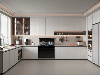Modern Kitchen Cabinet Kitchenware Integrated Stove Refrigerator 3d model