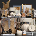 Modern Decorative Ornament Set With Ceramic Vases Rattan Lamp Dried Plants Clock And Wall Art