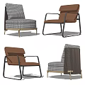 Modern Accent Chairs With Leather And Checkered Fabric Upholstery Metal Frame And Brass Legs Design