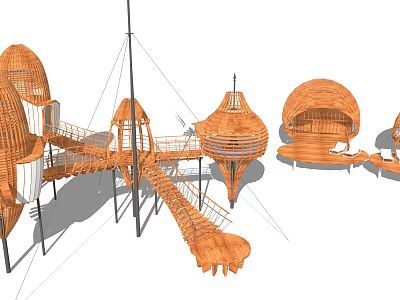 Dome Shaped Wooden House With Slide Platform And Outdoor Play Structure 3d model