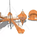 Dome Shaped Wooden House With Slide Platform And Outdoor Play Structure