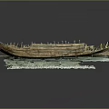 Ancient Wooden Shipwreck Model With Wooden Frame Remaining Planks And Clear Base