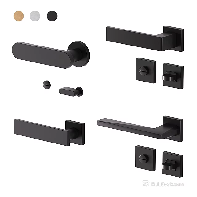 Modern Black Door Handles In Various Styles With Sleek Minimalist Design And Lock Knobs 3d model 