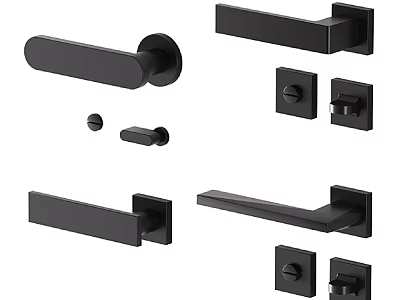 Modern Black Door Handles In Various Styles With Sleek Minimalist Design And Lock Knobs 3d model
