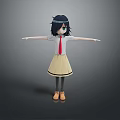 Girl With Black Hair Green Eyes Wearing White Shirt Red Tie Yellow Skirt Arms Outstretched