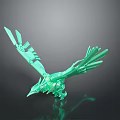 Green Mechanical Flying Bird With Spread Wings And Shiny Translucent Feather Structure 3d model