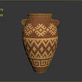 Terracotta Decorative Vase With Geometric Patterns And Two Side Handles For Household Use
