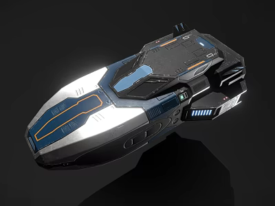 Futuristic Sci-Fi Spaceship 3D Model With Black Silver Exterior And Blue Orange Accents 3d model