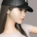 Fashionable Woman With Long Hair In Black Cap And Light T-shirt Side Profile Look