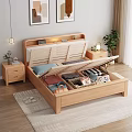 Cozy Bedroom Interior With Wooden Storage Bed Nightstands Table Lamps Wall Paintings And Potted Plant