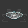 Gray And Blue UFO Model With Glowing Lights On Gray Background 3d model