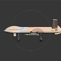 Long Winged Unmanned Military Aircraft With Camouflage Paint And Weapon Pods On Dark Reflective Background