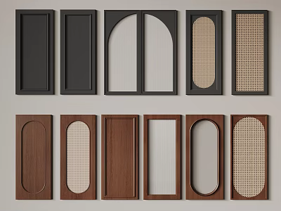 Various Design Wardrobe Doors With Wooden And Black Finishes Glass Inserts And Grid Patterns 3d model