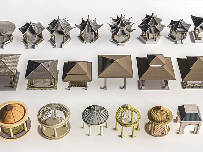Various Traditional And Modern Pavilion Models With Diverse Roof Designs And Structures 3d model