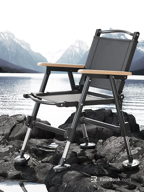 Outdoor Leisure Chair With Black Frame And Wooden Armrests By Mountain Lake 3d model 