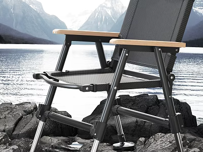 Outdoor Leisure Chair With Black Frame And Wooden Armrests By Mountain Lake 3d model