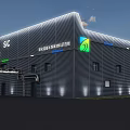 Modern Industrial Factory Building Of Innovative Center Featuring SIC Logo Metal Facade And Lighting