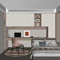 Modern Tatami Bedroom Interior With Tatami Bed Desk Chair Cabinets And Lighting