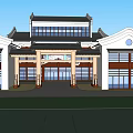 Traditional Chinese Style Commercial Street With Overhanging Eaves White Walls And Large Windows