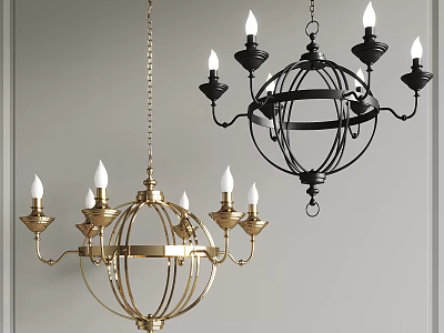 Gold and Black Spherical Chandeliers With Candle Shaped Bulbs Classic Design 3d model