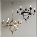 Gold and Black Spherical Chandeliers With Candle Shaped Bulbs Classic Design