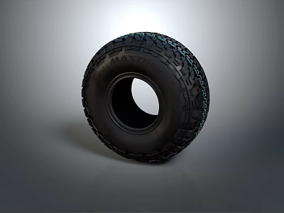 Black Rubber Tire With Deep Tread Pattern On Gray Clean Background 3d model