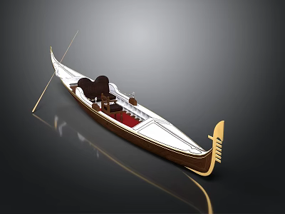 Elegant Gondola Boat With Golden Decorations Red Seats Black Parts And Long Oar 3d model