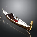 Elegant Gondola Boat With Golden Decorations Red Seats Black Parts And Long Oar
