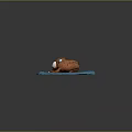 Cute Cartoon Brown Dog Lying On Soft Blue Blanket With Bone