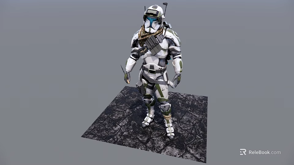 Smart Machine Humanoid Robot with Armored Exterior Standing on Textured Ground 3d model