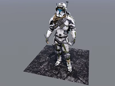 Smart Machine Humanoid Robot with Armored Exterior Standing on Textured Ground 3d model