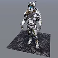 Smart Machine Humanoid Robot with Armored Exterior Standing on Textured Ground 3d model