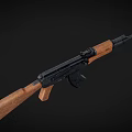 Classic Assault Rifle With Wooden Stock And Black Metal Components Detailed View