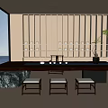 Modern Tea Room Interior With Wooden Wall Panels Tea Table Stools And Warm Lighting