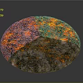 Circular Volcanic Lava Terrain With Flowing Molten Lava And Rocky Surface