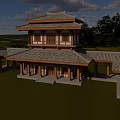 Classic Ancient Architecture Featuring Multi Story Tile Roof And Wooden Structure On Green Lawn