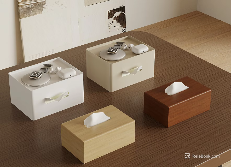 Multiple Color Wooden Tissue Boxes And Storage Containers For Home Tabletop Organization 3d model 