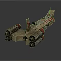 Sci Fi Spaceship 3D Model With Detailed Structure And Yellow Thruster Flames 3d model