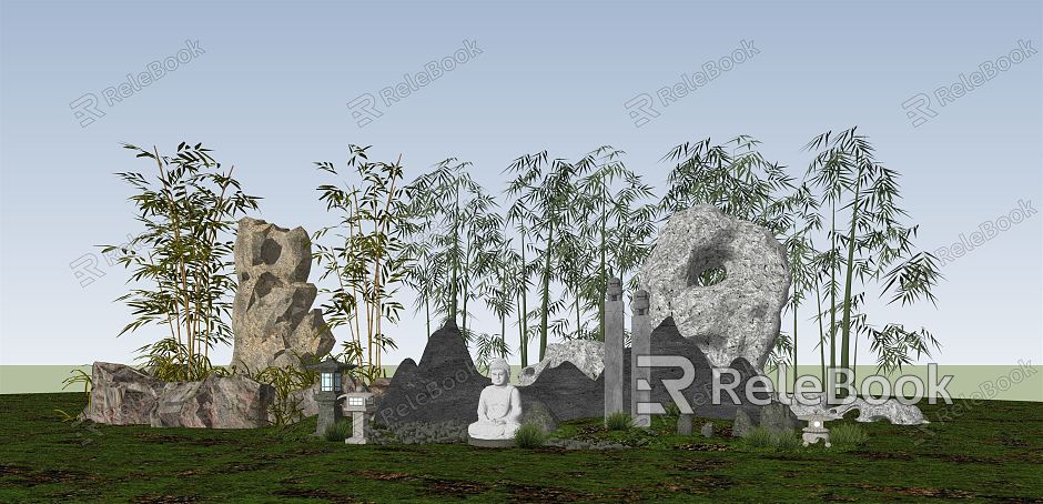 New Chinese style landscape sketch sketch rockery bamboo dry landscape model