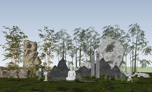 New Chinese style landscape sketch rockery bamboo dry landscape 3d model