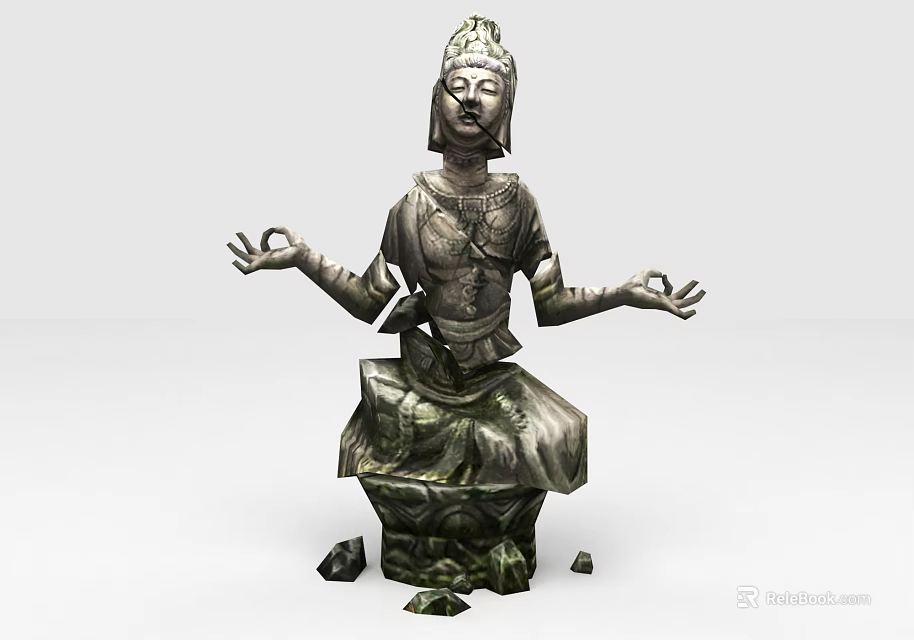 Intricate Stone Sculpture Carving Of Sitting Figure With Open Palms And Ornate Robes 3d model 
