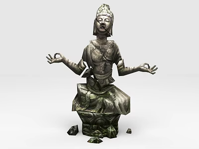 Intricate Stone Sculpture Carving Of Sitting Figure With Open Palms And Ornate Robes 3d model