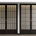 Elegant Double Doors With Dark Frame Grid Design Arched Top And Glass Panels