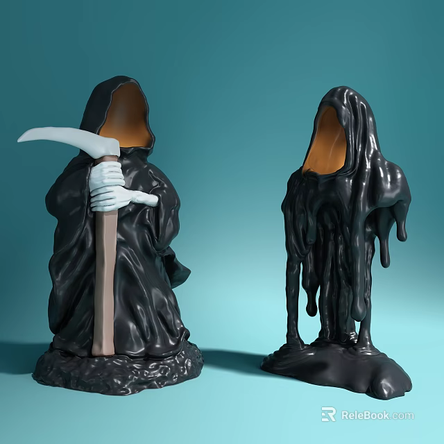 Black Humanoid Design Candle Lamp With Sickle And Melting Drip Effect Orange Interior 3d model 