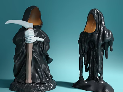 Black Humanoid Design Candle Lamp With Sickle And Melting Drip Effect Orange Interior 3d model