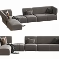 Comfortable Modern Gray Sectional Sofa With Plush Cushions Ottoman And Throw Blanket 3d model