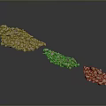 Piles of Green and Beige Wood and Stone Granules on Dark Background