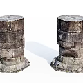 Two Ancient Weathered Stone Pillars With Textured Surfaces And Historical Design 3d model
